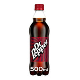 A 500ml bottle of Dr Pepper - Drink, featuring a red cap and branded label.